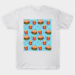 Burger And Fries Fast Food Pattern T-Shirt